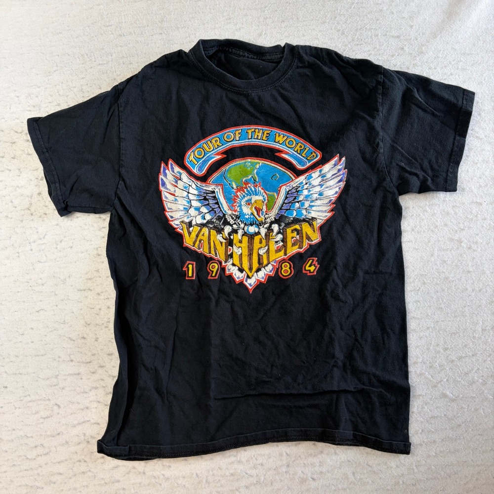 Van Halen Graphic T-Shirt Mens M Black 1984 Tour Of The World Eagle Graphic